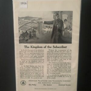 Vintage 1916 American Telephone & Telegraph Kingdom Subscriber Ad Advertisement